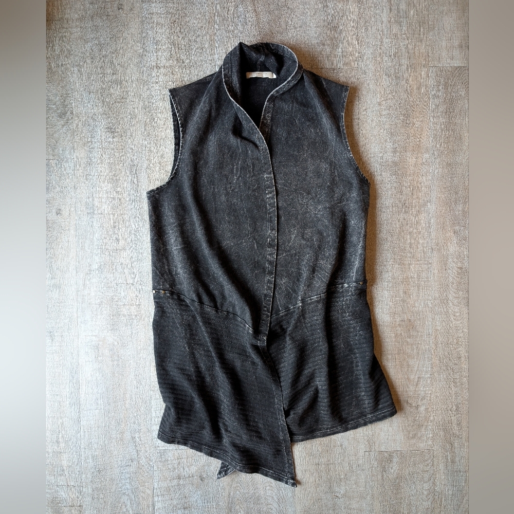Testimony Los Angeles Black Acid Wash Vest Cardigan Wrap Size L - Picture 3 of 10
